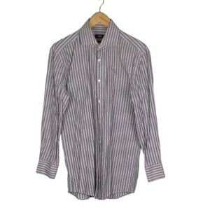 Hugo Boss Men's Purple Grey Striped Slim Fit Dress Shirt US 16 Size 41